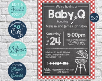 EDITABLE Baby Q Invitation, Baby Shower Invitation, Backyard BBQ Invitation, Baby Shower Barbeque Invitation, Couples Baby Shower