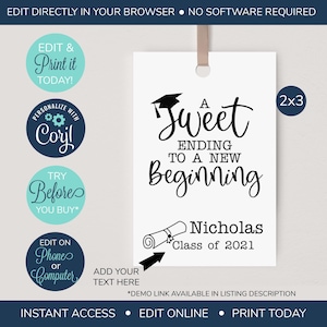 EDITABLE Graduation Party Favor Tags, Sweet Ending New Beginning, Graduation Favor Tags, Personalized Graduation Tags, Class of 2025