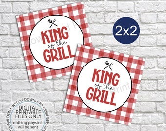 Printable King of the Grill Tag, Father's Day Gift Tag, BBQ GIft Tag, To Dad, Father's Day Favor Tag, Square Tag, Cookie Tag, Grill, Burger