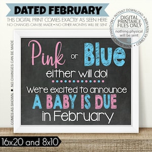Pink or Blue, Either Will Do, PRINTABLE Pregnancy Announcement, Printable Pregnancy Sign, Chalkboard Sign, Baby Announcement, boy or girl