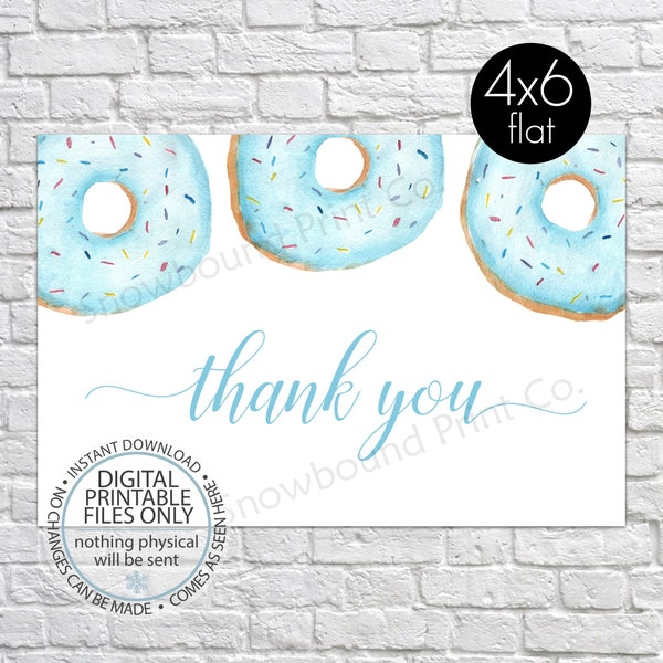 Printable Thank You Card, Donut Thank You Card, Donut Thank You Note, Flat thank you card, Blue donut notecard, Baby Boy Donut Thank You
