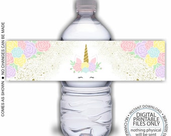 Printable Unicorn Water Bottle Wraps, Unicorn Water Bottle Labels, Unicorn Party Decorations, Unicorn Birthday, Unicorn water bottle wraps