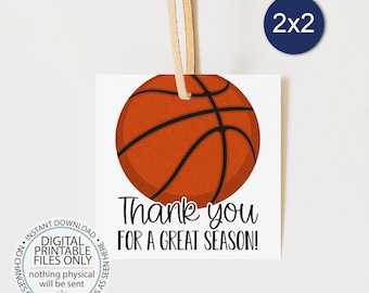 Printable Thank You Gift Tag for Basketball Coach, Gift idea for Basketball Coach Dad, Sports Thank You Tag, Thanks for a Great Season