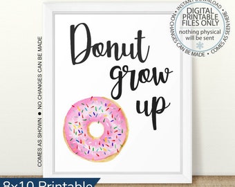 Sinal de festa de rosquinha imprimível, Donut Grow Up para impressão, sinal de chá de bebê de rosquinha, decoração de rosquinha rosa, festa de aniversário de rosquinha, rosquinha de polvilho de bebê