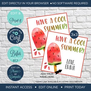 EDITABLE Have a Cool Summer Tag, End of School Year Tag, Popsicle Tag, End of Year Treat Tag, Printable End of Year Favor Tag, Kids Tags