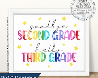 Printable Last Day of Second Grade, Goodbye Second Grade Hello Third Grade, Last Day of School Printable, Last Day Picture, Last day sign