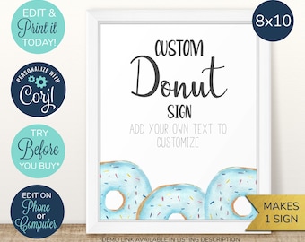 BEWERKBARE aangepaste donut baby shower teken, donut afdrukbare, blauwe donut teken, douche afdrukbare, donut baby shower, donut baby, welkomst teken