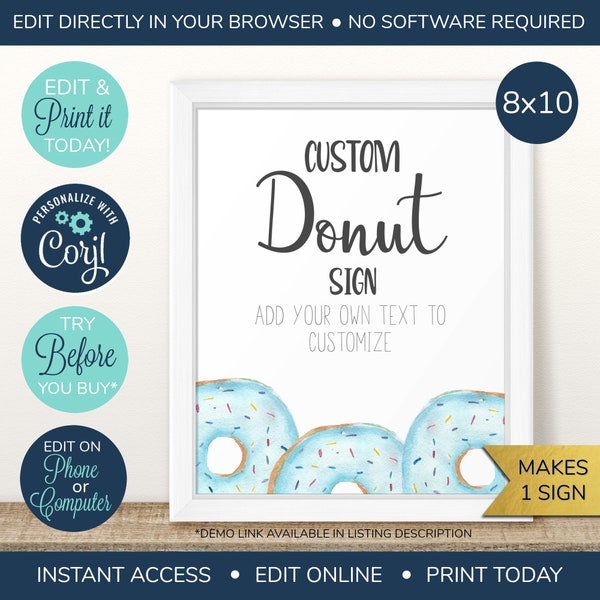 EDITABLE Custom Donut Baby Shower Sign, Donut Printable, Blue Donut Sign, Shower Printable, Donut Baby Shower, Donut Baby, Welcome Sign