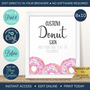 EDITABLE Custom Donut Baby Shower Sign, Donut Printable, Pink Donut Sign, Shower Printable, Donut Baby Shower, Donut Baby, Welcome Sign
