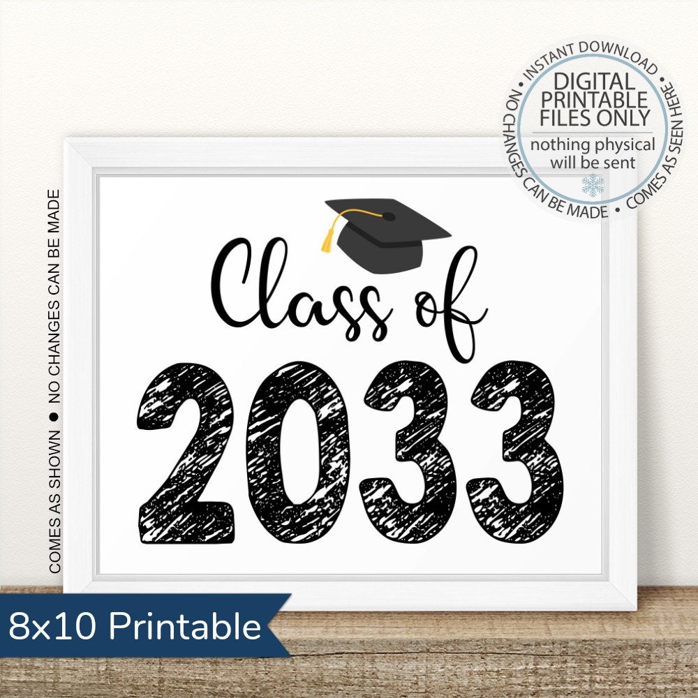 Printable Class of 2033 Graduation Sign, Senior Pictures Photo Prop, Back to School Sign, Graduation Party Decoration, Open House Sign