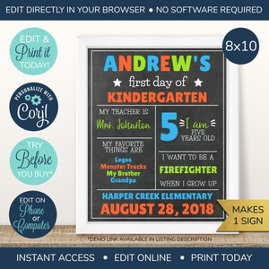BEWERKBAAR bord eerste schooldag, terug naar school-bord, schoolbordfoto-rekwisiet, gepersonaliseerd bord eerste schooldag, elke graad, aangepast