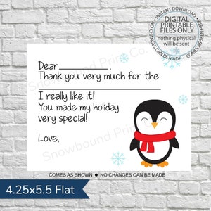 Cartão postal de agradecimento para impressão, cartão de agradecimento de Natal para crianças para impressão, obrigado de pinguim, cartão de agradecimento infantil, agradecimento de Natal