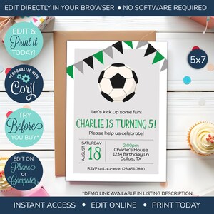 EDITABLE Soccer birthday invitation, boys soccer birthday invitation, soccer theme, boys soccer party, soccer ball, sports party, sports