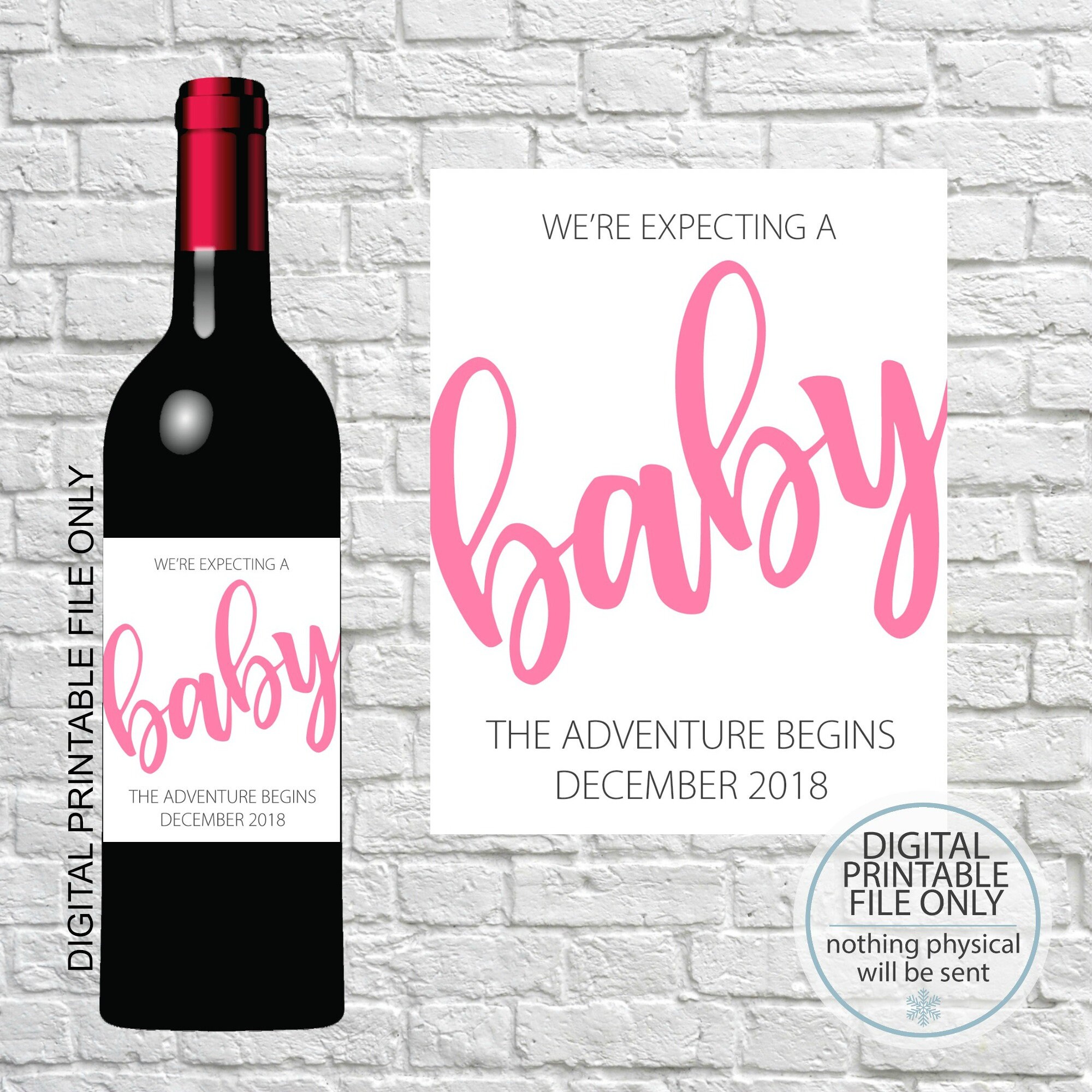 Printable Pregnancy Announcement Baby Reveal Wine Label Etsy
