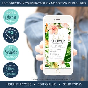 EDITABLE Electronic Tropical Bridal Shower Invitation, Floral Invite, Bridal Shower, Floral Bridal Shower, Wedding Shower, Hawaiian Shower
