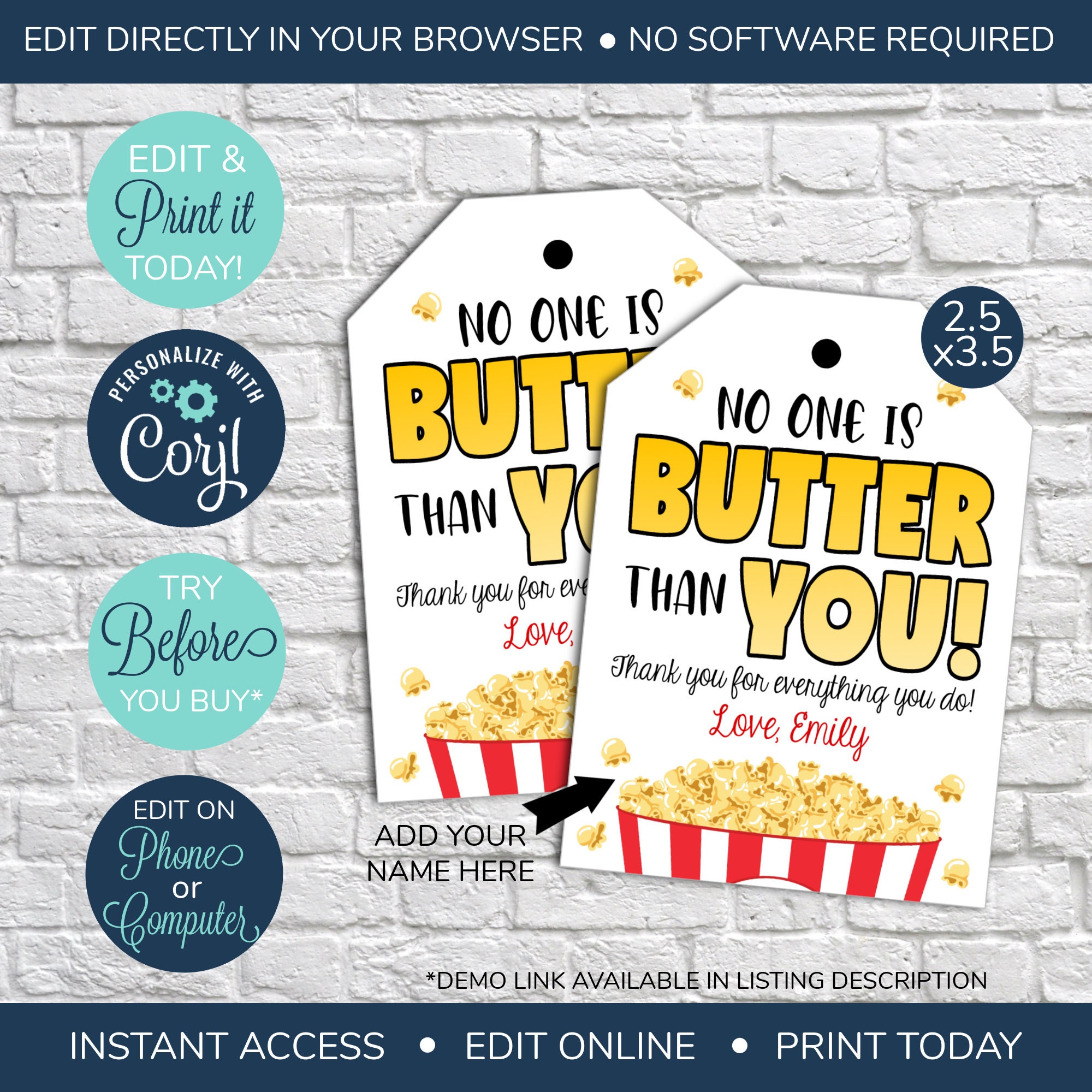 EDITABLE Popcorn Appreciation Gift Tag, Teacher Staff Employee School ...