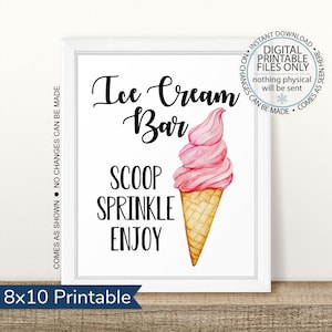 Printable Ice Cream Bar Sign, Printable Dessert Table Sign, Ice Cream Sign, Ice Cream Sundae Bar Sign, Food Table, Scoop Sprinkle Enjoy
