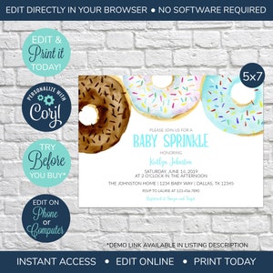 Convite EDITÁVEL para chá de bebê, convite para chá de bebê, rosquinhas azuis, menino, chá de bebê com rosquinha, convite para chá de bebê com rosquinha