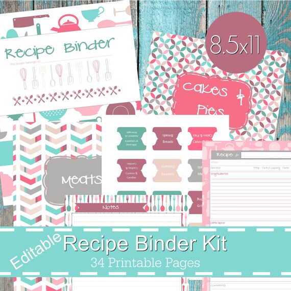 Printable Recipe Binder Kit Personalized Family Recipe