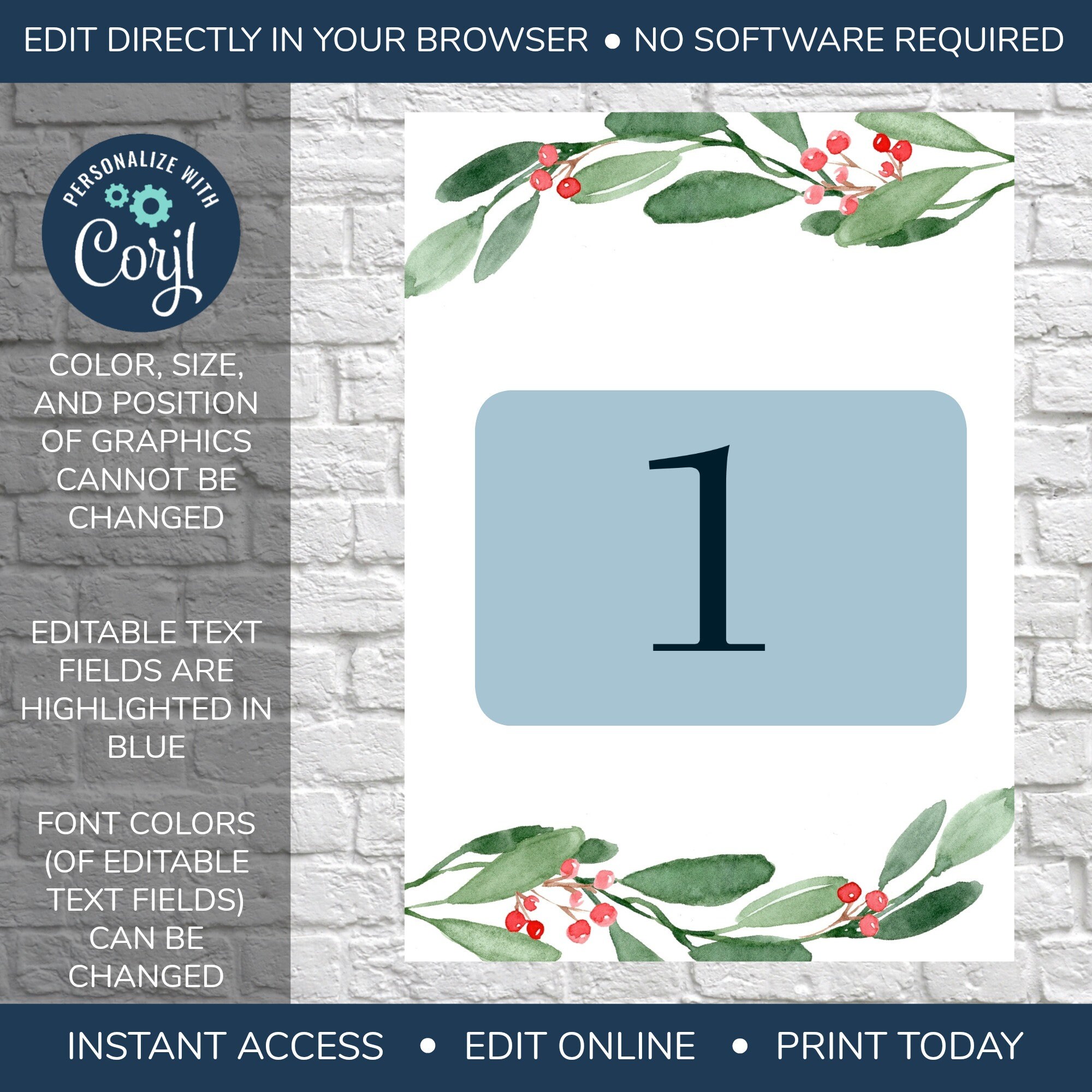 EDITABLE Christmas Table Card Template, Christmas Table Numbers ...