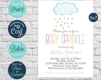 BEWERKBARE Baby strooi uitnodiging, Cloud Baby strooi uitnodigen, afdrukbare DIY uitnodiging, afdrukbare baby shower uitnodiging, genderneutraal, wolk