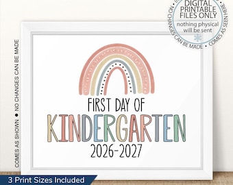 Imprimible para el primer día de kínder 2026-2027, Imprimible para el primer día de clases, Primer día de clases, Primer día de kínder, Letrero arcoíris bohemio