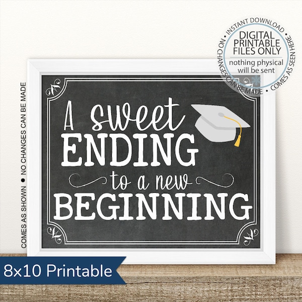 Graduation Sweet Ending New Beginning Sign, Printable Graduation Sign, Class of 2024, 2024 Graduation Printable, Open House Sign, Dessert