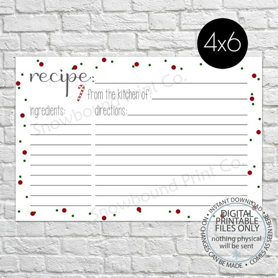 Printable Christmas Recipe Card 4x6 recipe cards Christmas | Etsy