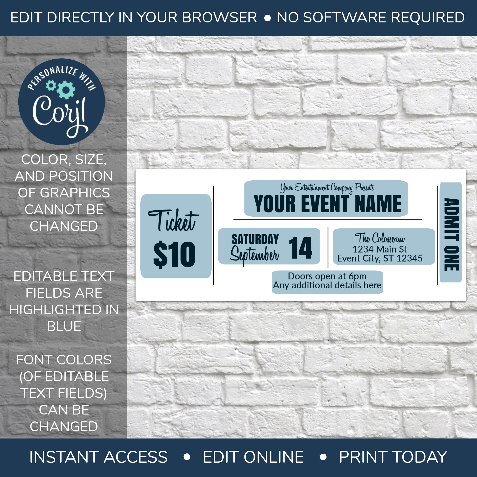 editable event ticket printable event tickets event ticket etsy