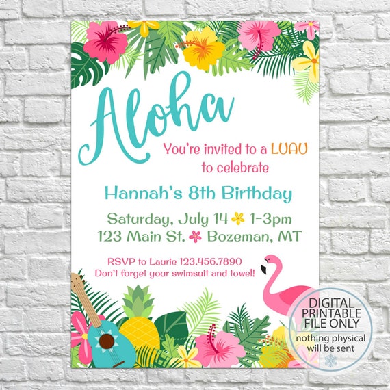 Kids Hawaiian Birthday Party Invitations 3