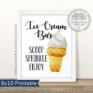 Printable Ice Cream Bar Sign, Printable Dessert Table Sign, Ice Cream Sign, Ice Cream Sundae Bar Sign, Food Table, Scoop Sprinkle Enjoy