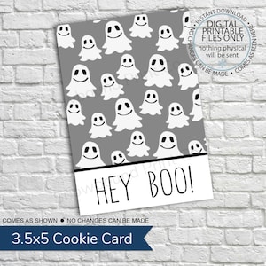 PRINTABLE Mini Cookie Card - 3.5&quot;x5&quot; - Happy Halloween, Hey Boo, Halloween Cookie Card, Halloween Gift Card, Halloween Cookie, Fall Cookie