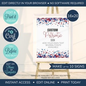 EDITABLE Custom 4th of July Sign, Patriotic Sign, Welcome Sign, 4th of July Printable Sign, 4th of July Party, BBQ Sign, Red white and Blue