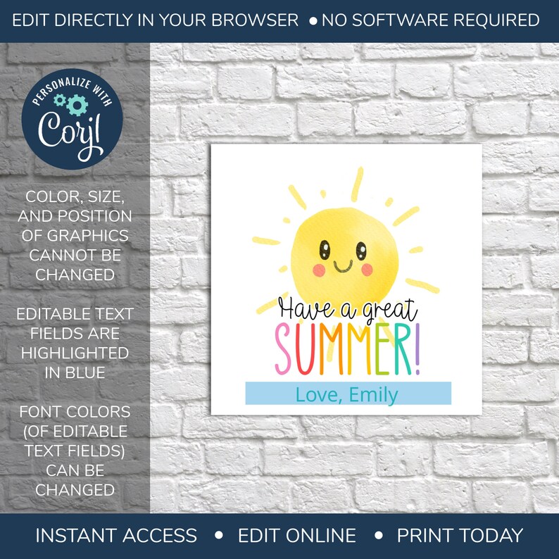 EDITABLE Have a Great Summer Tag, End of School Year Tag, Candy Tag ...