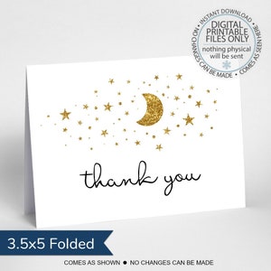 Carte de remerciement imprimable, Twinkle Twinkle Little Star Baby Shower Merci carte, carte de remerciement étoile d'or, Baby Shower Merci