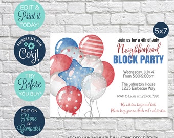 EDITABLE Neighborhood Block Party Invitation, 4th of July, Neighborhood Open House Invitation, Neighborhood Party, Block Party Invitation