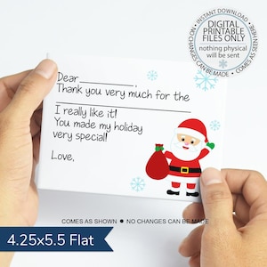 Postal de agradecimiento imprimible, tarjeta de agradecimiento navideña para niños, tarjeta de agradecimiento a Papá Noel, tarjeta de agradecimiento para niños, tarjeta de agradecimiento navideña