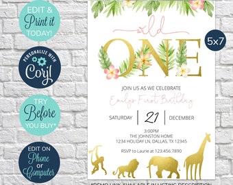 EDITABLE Wild One First Birthday Invitation, Junge Birthday Invitation, Wild One Birthday Invitation, Jungle Birthday, Jungle Invitation