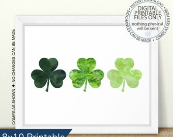 Three Shamrocks, Shamrock Printable, St Patrick's Day Printable Wall Art, Watercolor Shamrocks Print, Irish Shamrock Print, Irish Print