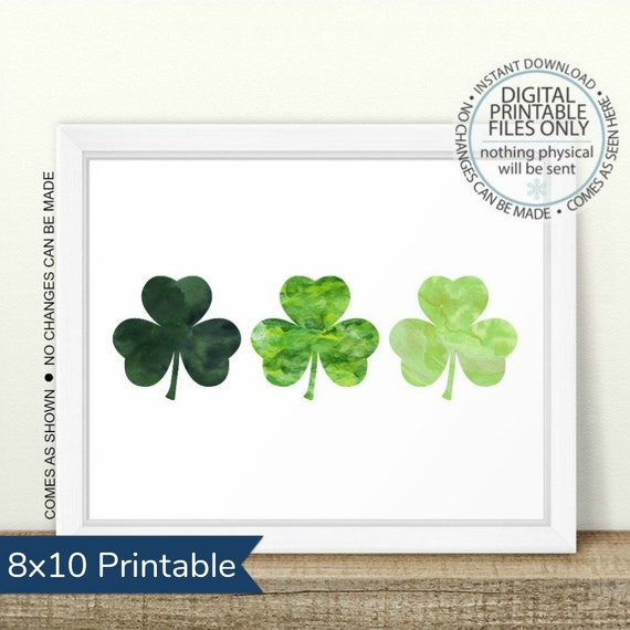 Three Shamrocks, Shamrock Printable, St Patrick's Day Printable Wall Art, Watercolor Shamrocks Print, Irish Shamrock Print, Irish Print