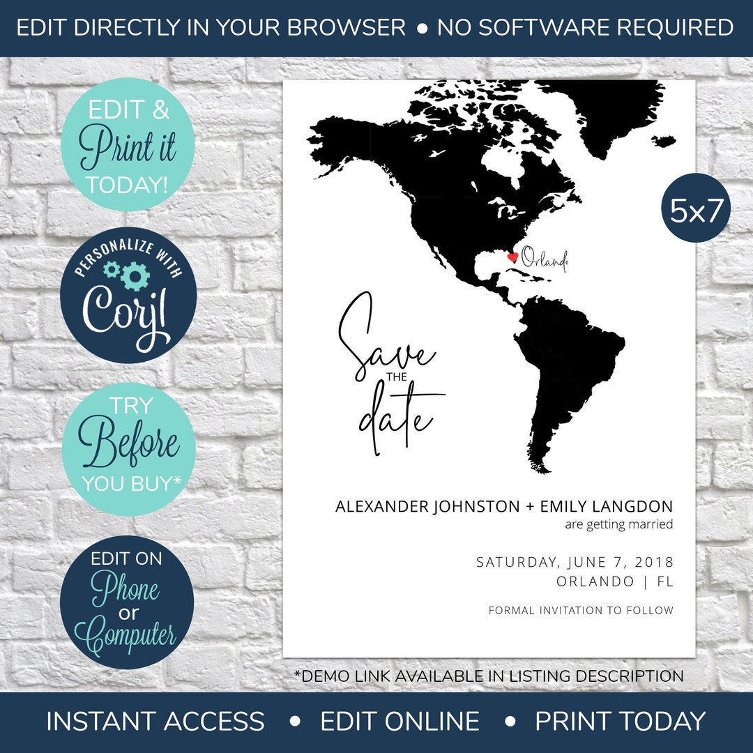 Editable Destination Map EDITABLE Destination Save the Date, Map Save the Date, Destination Map ...