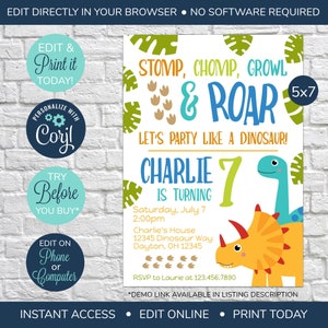 EDITABLE Dinosaur Birthday Invitation, Birthday Party Invitation, Dinosaur Birthday, Dinosaur party, Boys Birthday, Birthday Invite
