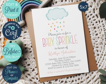 Faire-part de baby shower MODIFIABLE, invitation de baby shower nuage, faire-part imprimable bricolage, invitation de baby shower imprimable, neutre entre les sexes, nuage