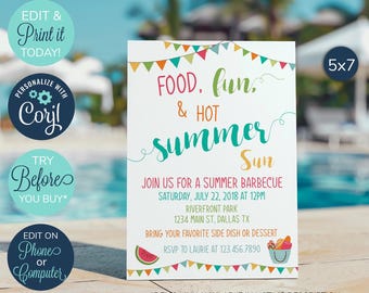 EDITABLE Summer Barbecue Invitation, Summer Family Reunion Invitation, Barbecue Invitation, Family Party, Summer Party, Picnic, Summer BBQ