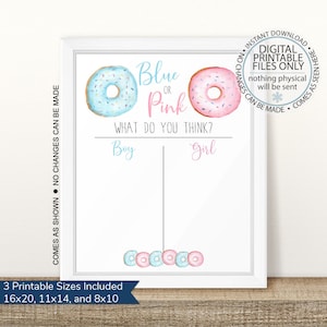 Wydrukowana tablica do głosowania z ujawnieniem płci, Donut Gender Reveal, Oddaj swój głos, Tablica do głosowania, On lub Ona, Różowy lub Niebieski, Chłopiec lub Dziewczynka, Znak Donut
