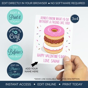 EDITABLE Classroom Valentine&#39;s Day Cards, Donut Know What I&#39;d Do, Donut Valentine Card, Donut Know valentine, Kids Valentine&#39;s Day Card