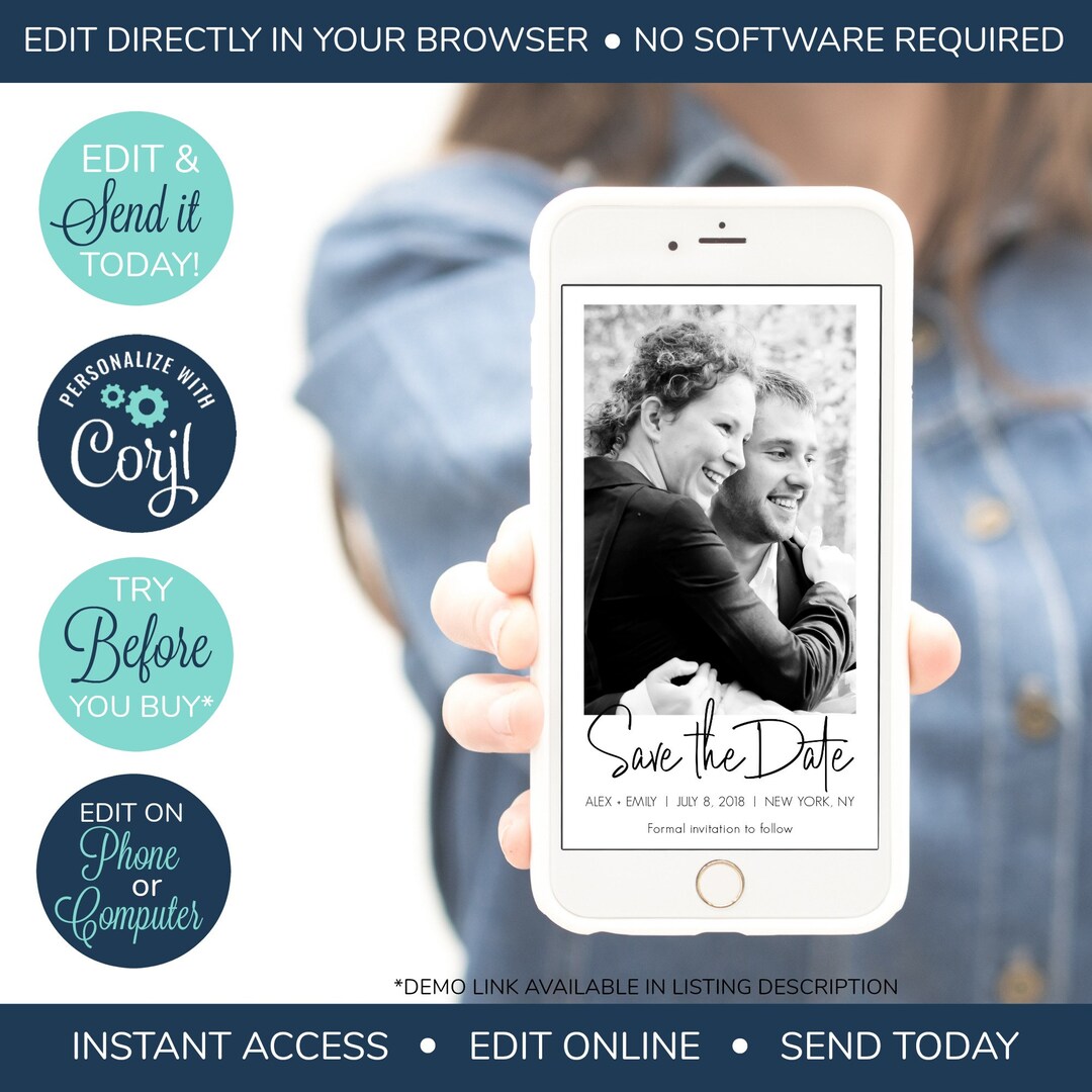 EDITABLE Electronic Save the Date, Digital Smartphone Announcement