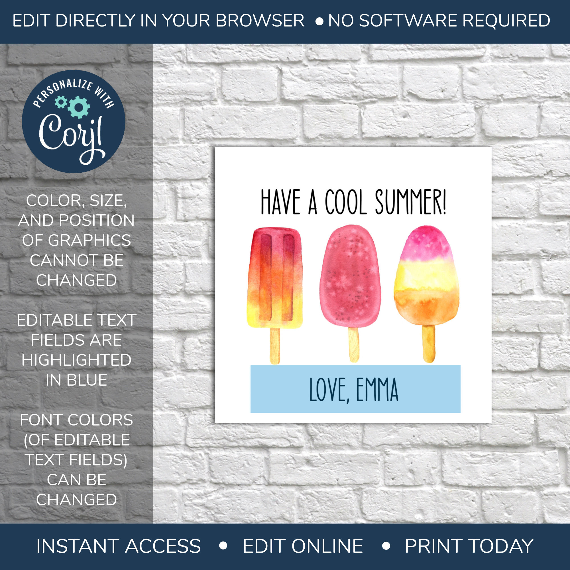 EDITABLE Have a Cool Summer Tag, End of School Year Tag, Popsicle Tag ...