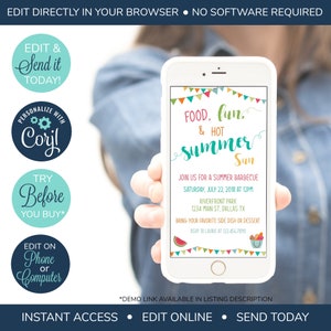 EDITABLE Electronic Summer Barbecue Invitation, Summer Family Reunion Invitation, Barbecue Invitation, Family Party, Summer Party, Picnic