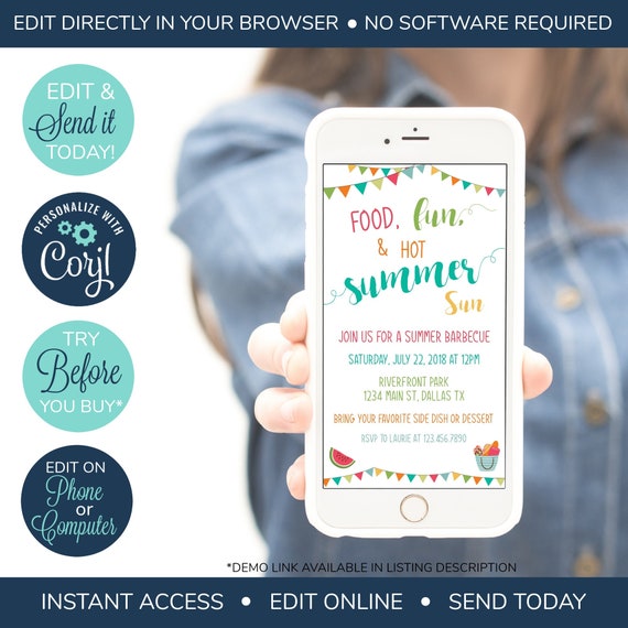 EDITABLE Electronic Summer Barbecue Invitation, Summer Family Reunion Invitation, Barbecue Invitation, Family Party, Summer Party, Picnic